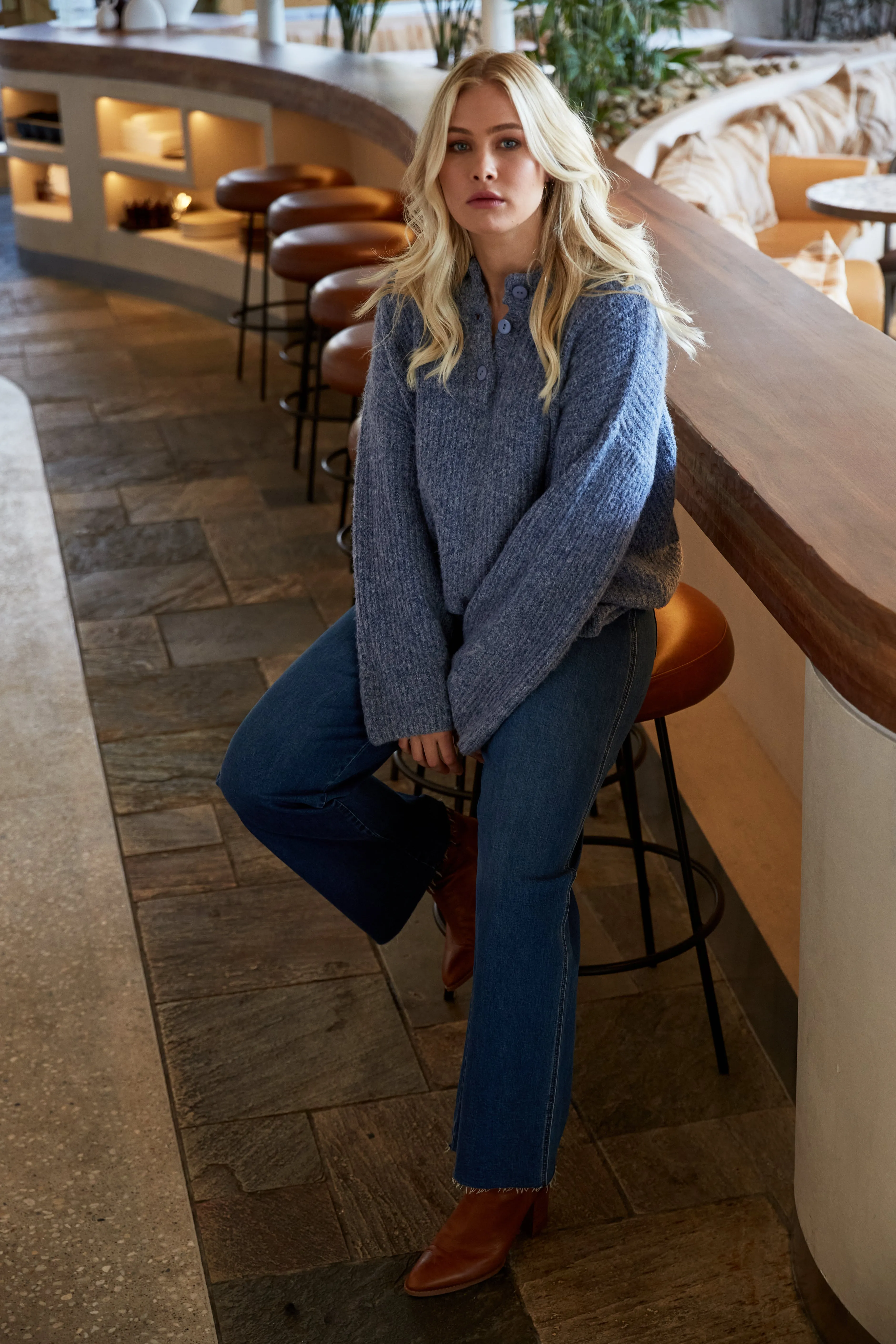 Avenue Button Jumper - Nevada Blue