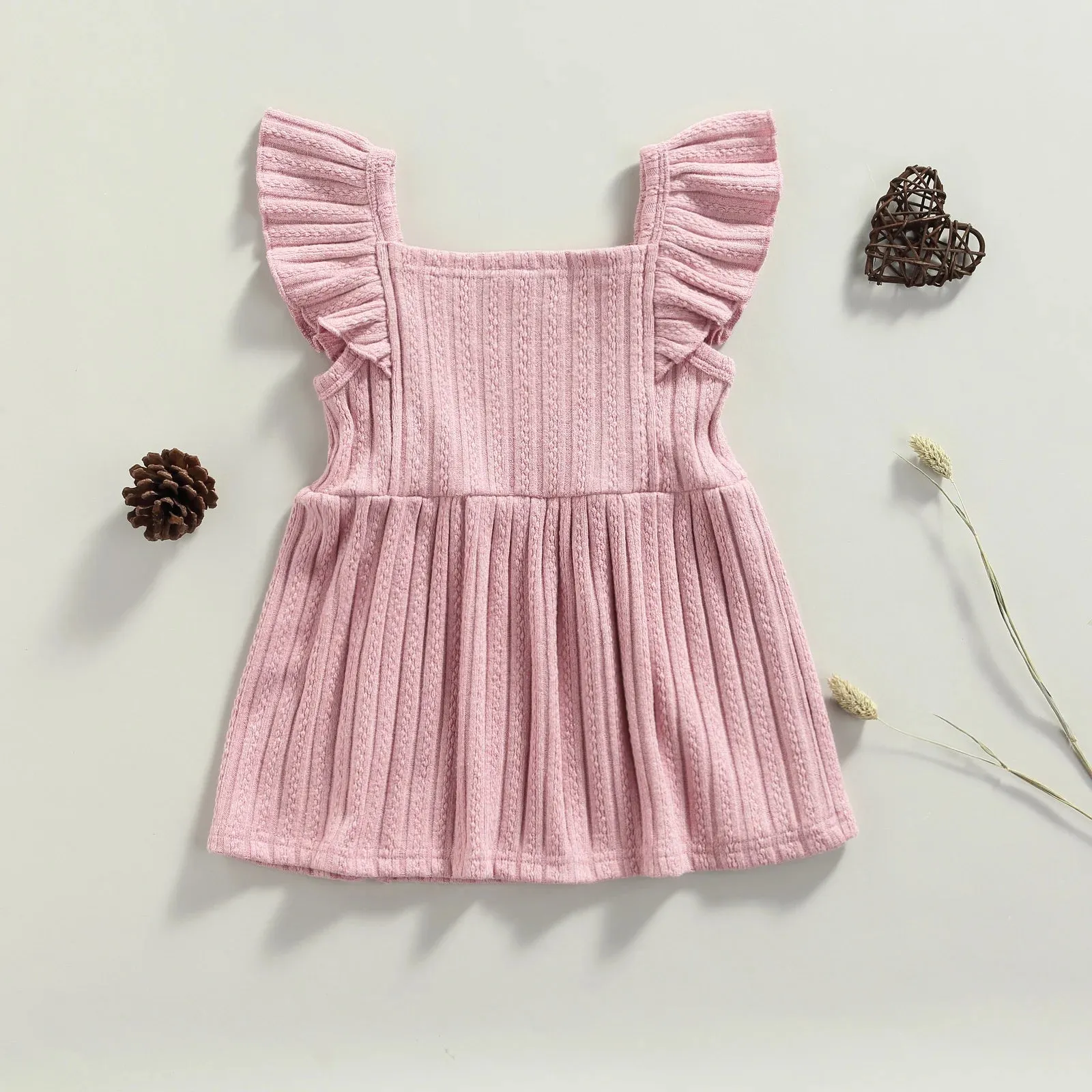 Baby Girls Sweater Knit Flutter Sleeve Dress Infant Layette.