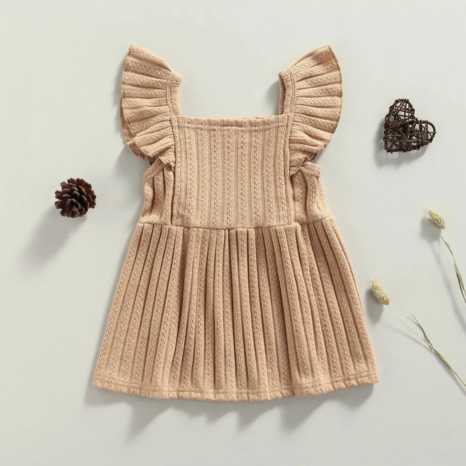 Baby Girls Sweater Knit Flutter Sleeve Dress Infant Layette.