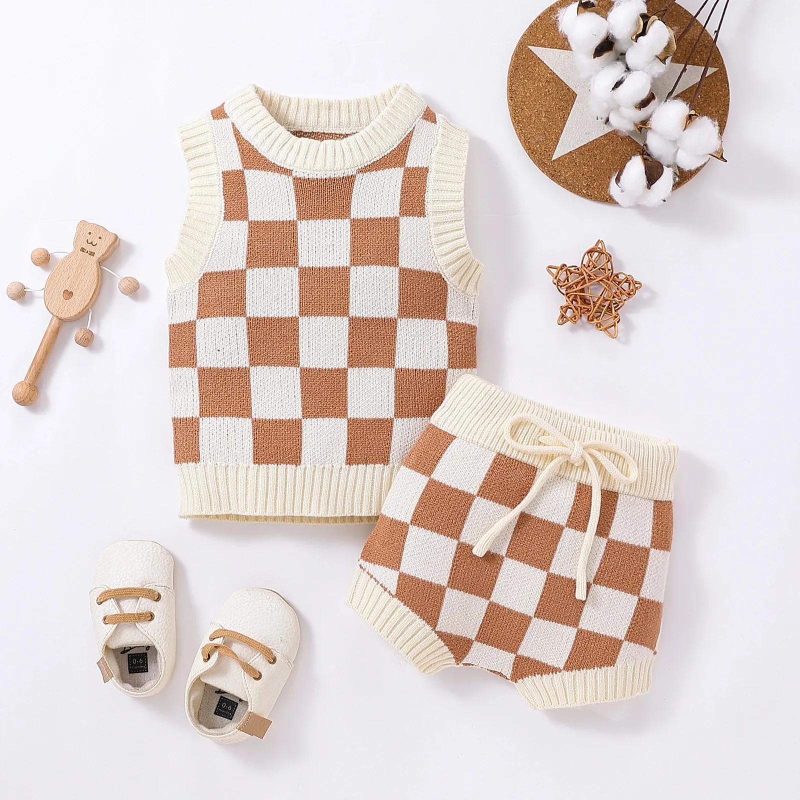 Baby Layette - Sweater Knit Checkerboard Sweater Vest Outfit