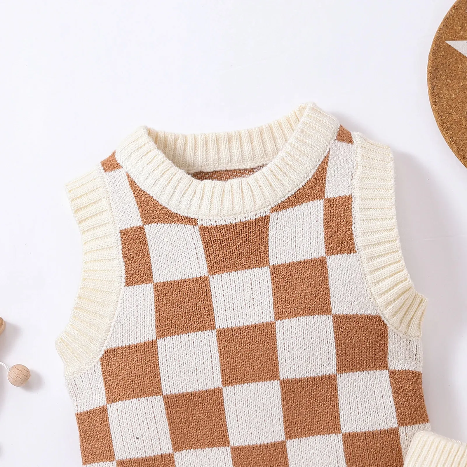 Baby Layette - Sweater Knit Checkerboard Sweater Vest Outfit