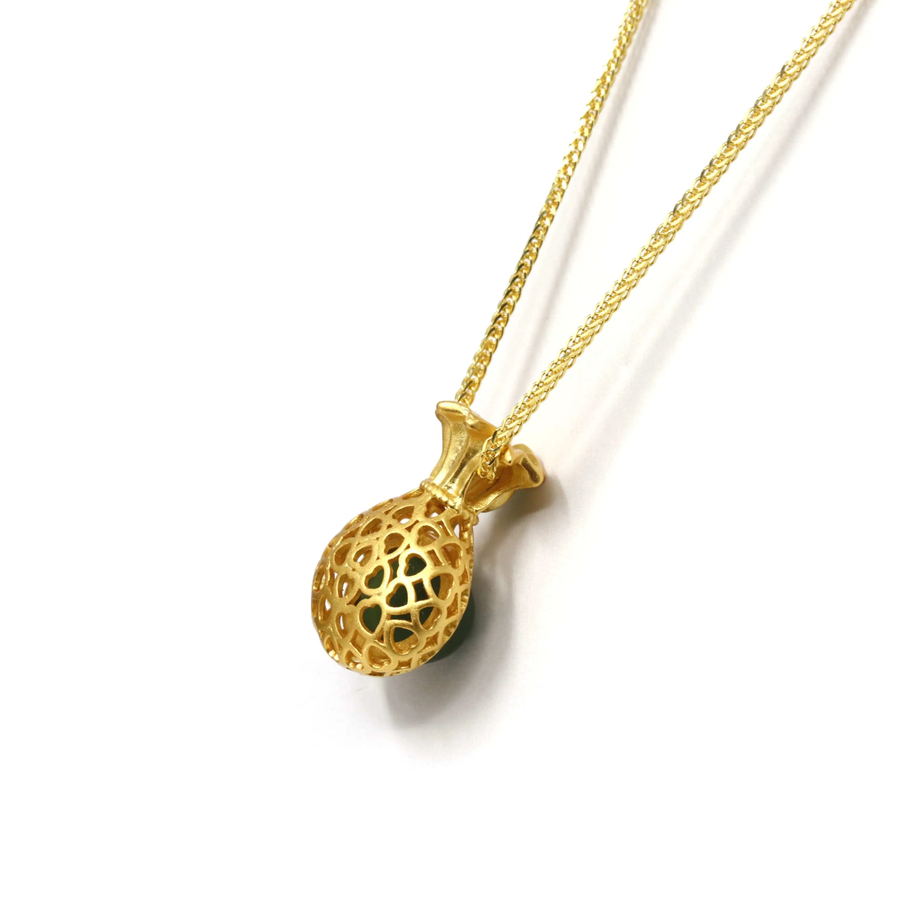 Baikalla? "Lucky Money Bag" Necklace Gold Plated Sterling Silver Natural Nephrite Jade Necklace