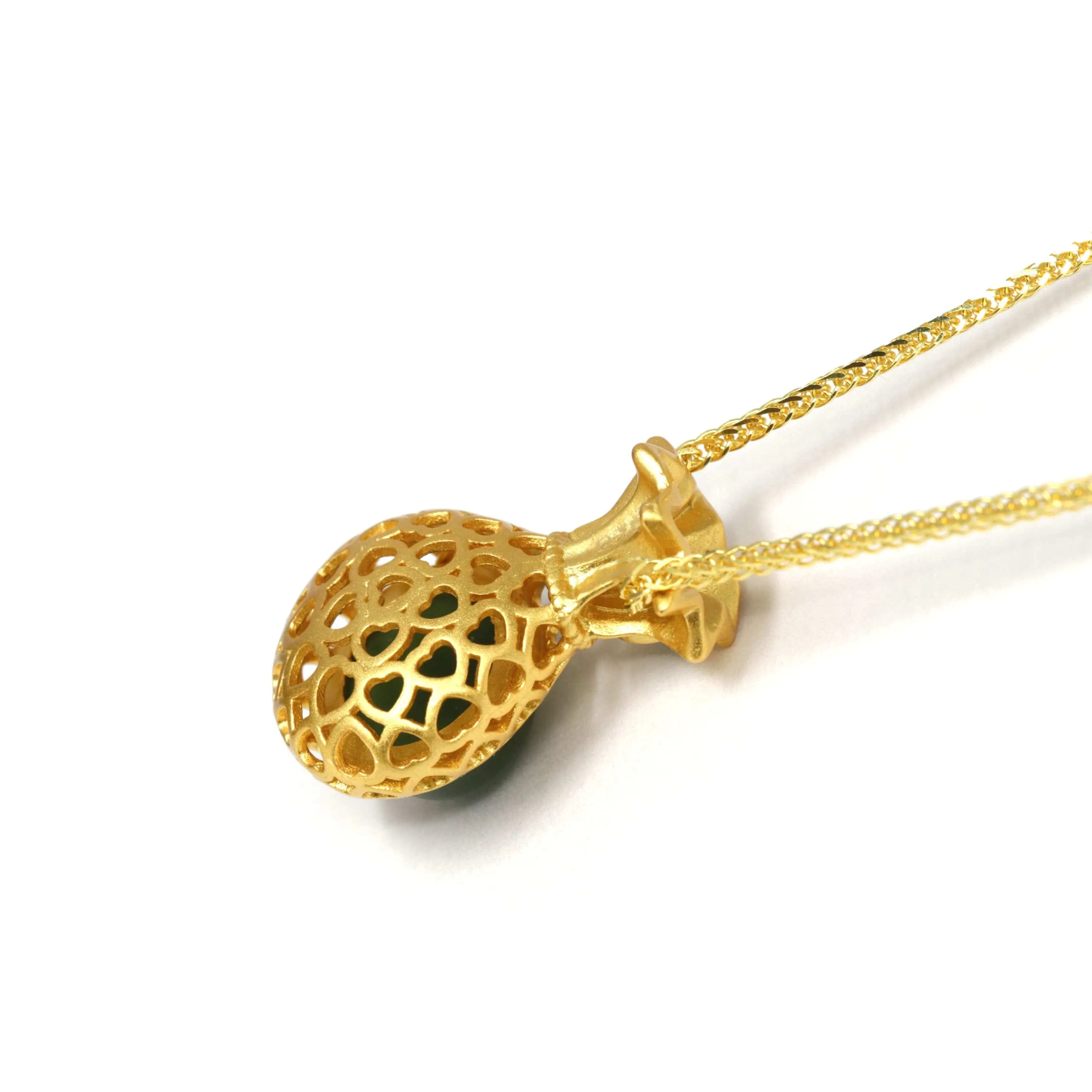 Baikalla? "Lucky Money Bag" Necklace Gold Plated Sterling Silver Natural Nephrite Jade Necklace