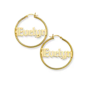 Better Jewelry Gothic Name Hoop Gold 10K Earrings