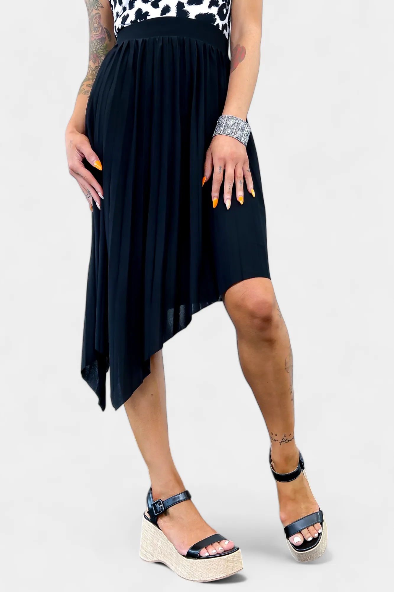 Black Asymmetrical Pleated Skirt