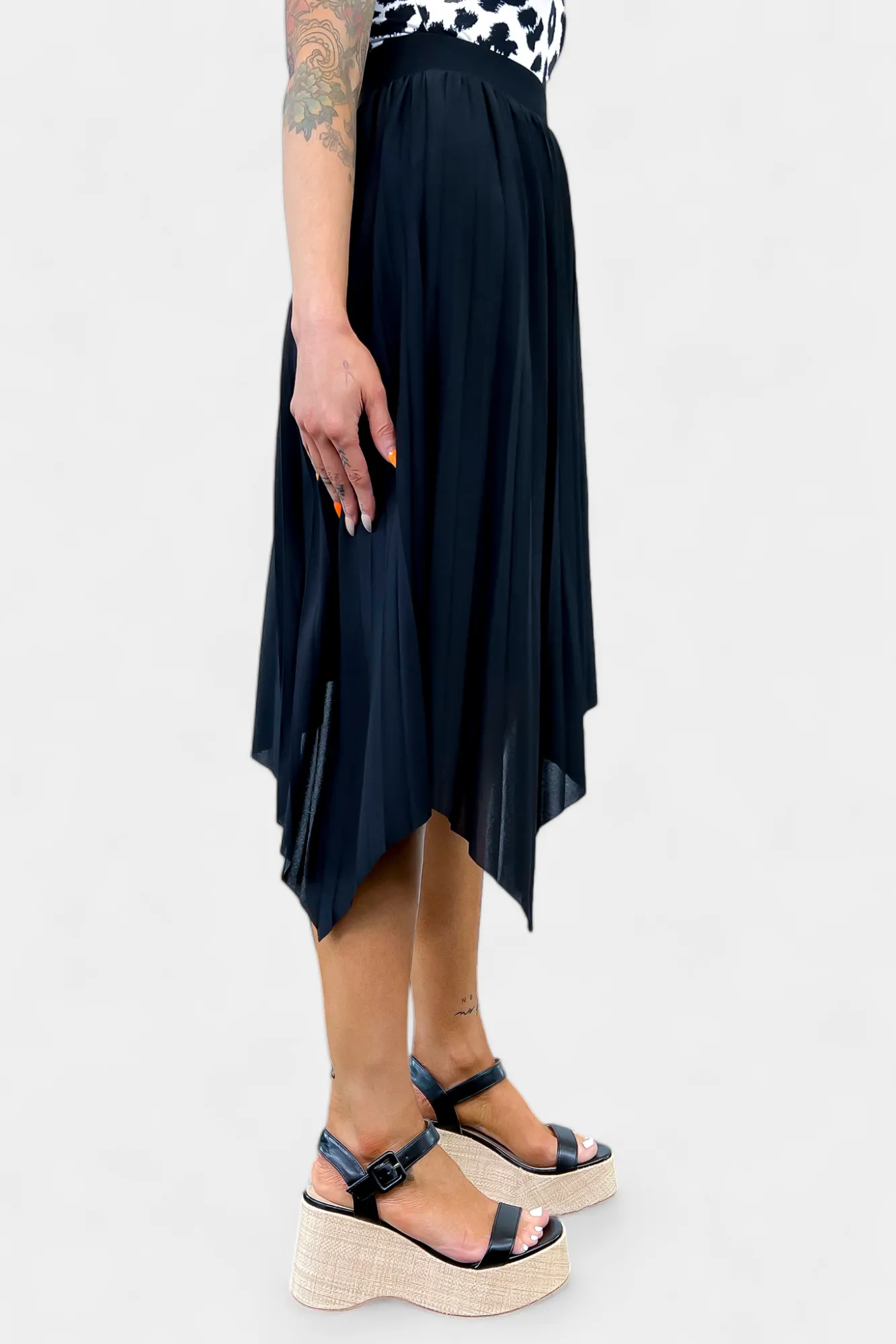 Black Asymmetrical Pleated Skirt