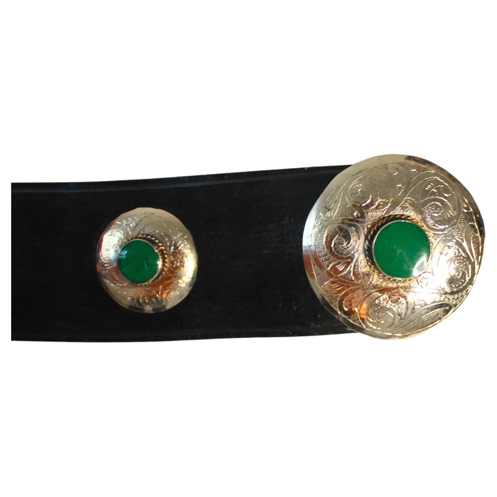 Black Leather Belt with Green Metal Details