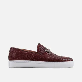 Boardwalk Crimson Woven Leather Horse-Bit Sneakers