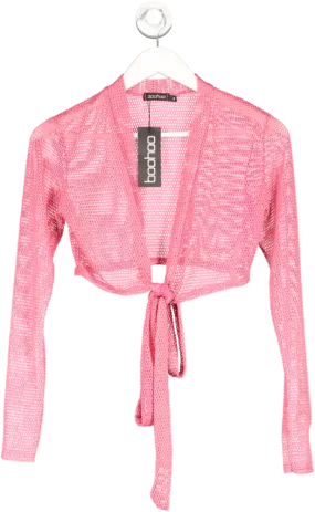 boohoo Pink Shiny Fishnet Cropped Tie Beach Shirt UK S