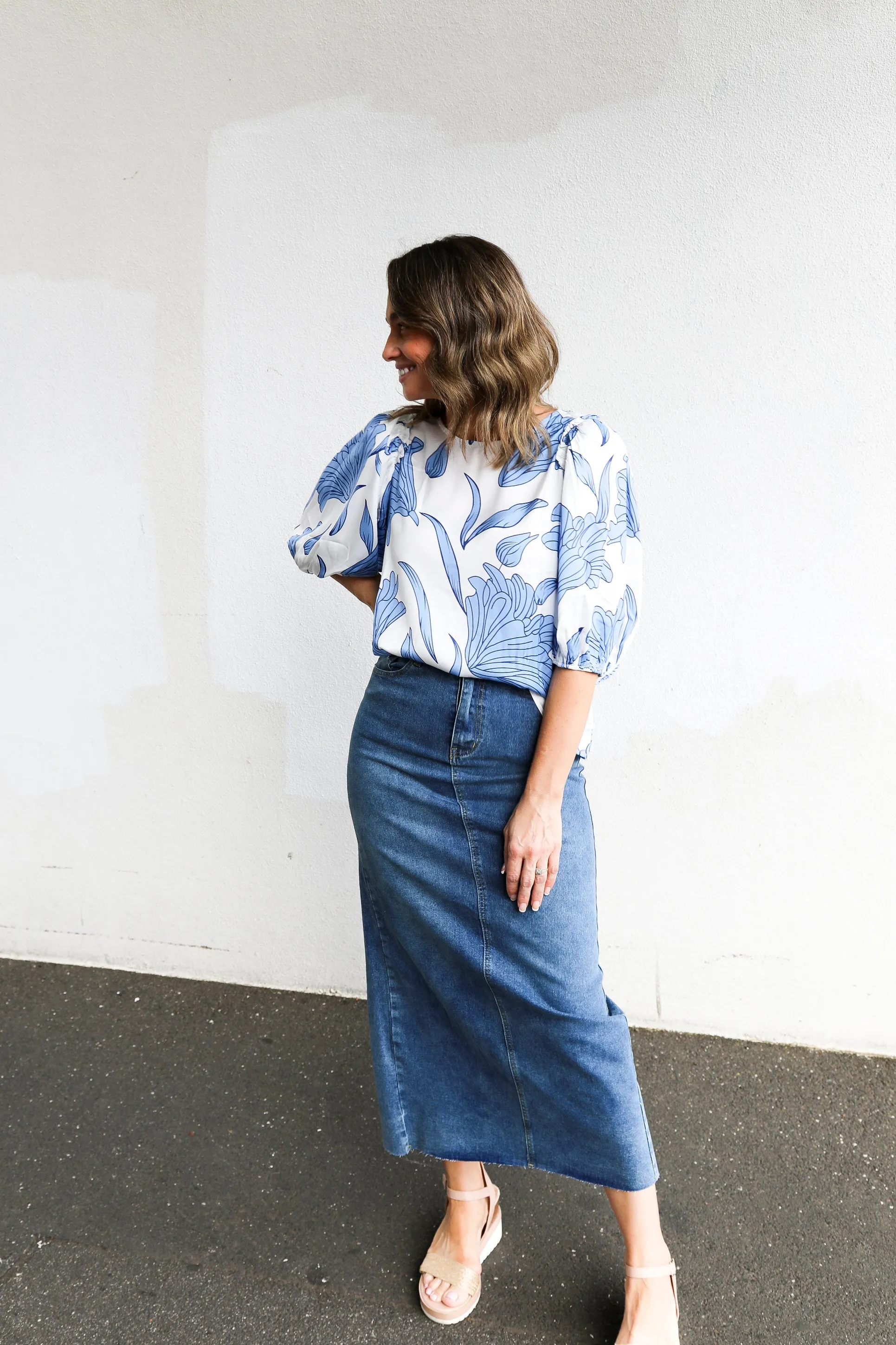 Bowie Denim Skirt (Mid Blue)