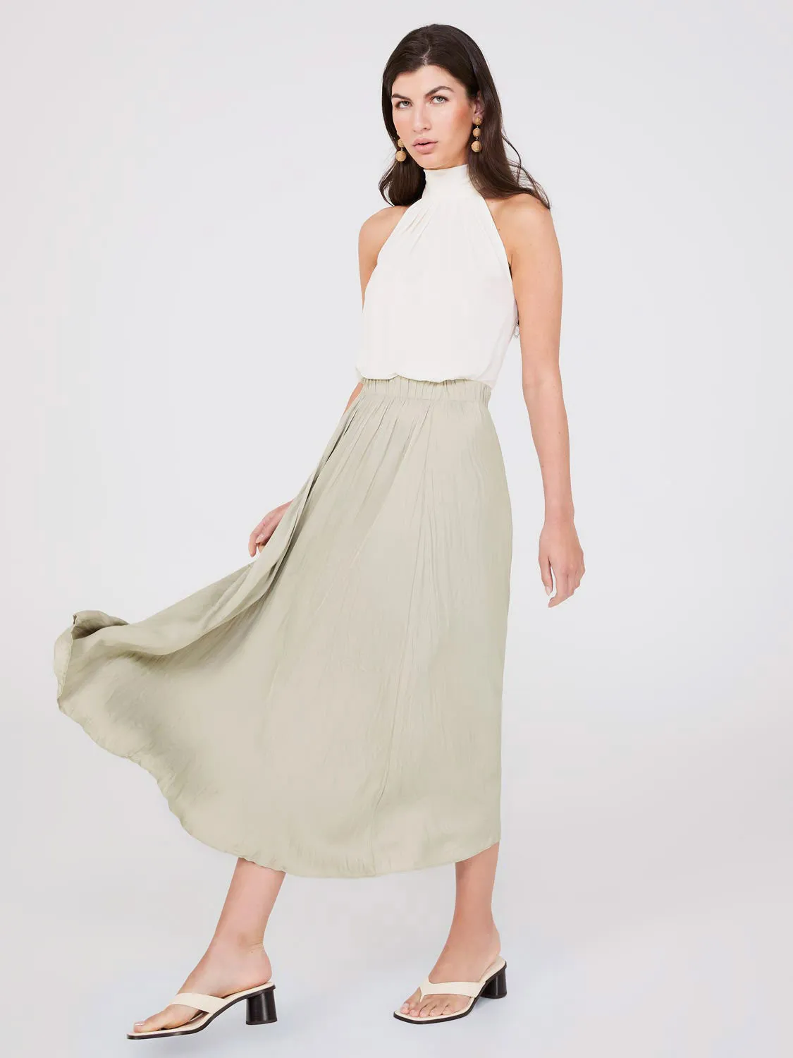 Broomstick Pleated Satin Skirt