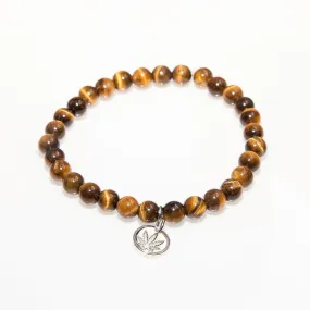 Brown Tiger Eye Beaded Bracelet Sterling Silver Charm