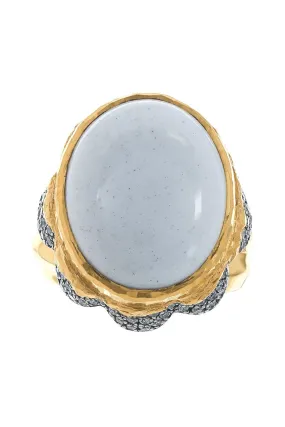 Cacholong Opal Diamond Ring