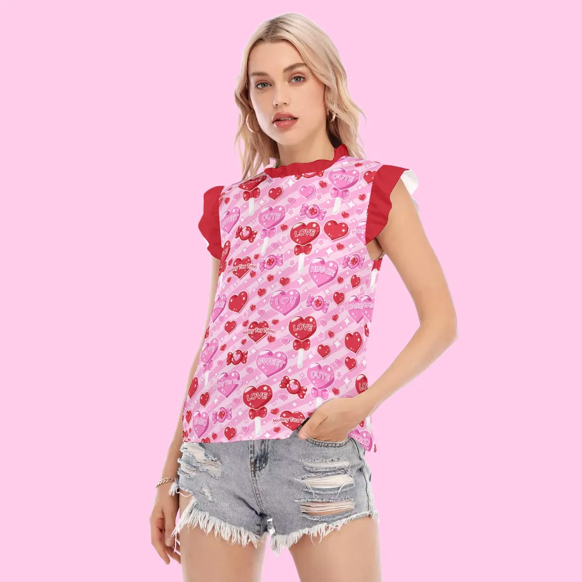 Candy Love Hearts (Red Cutie) Women's Ruffle Blouse