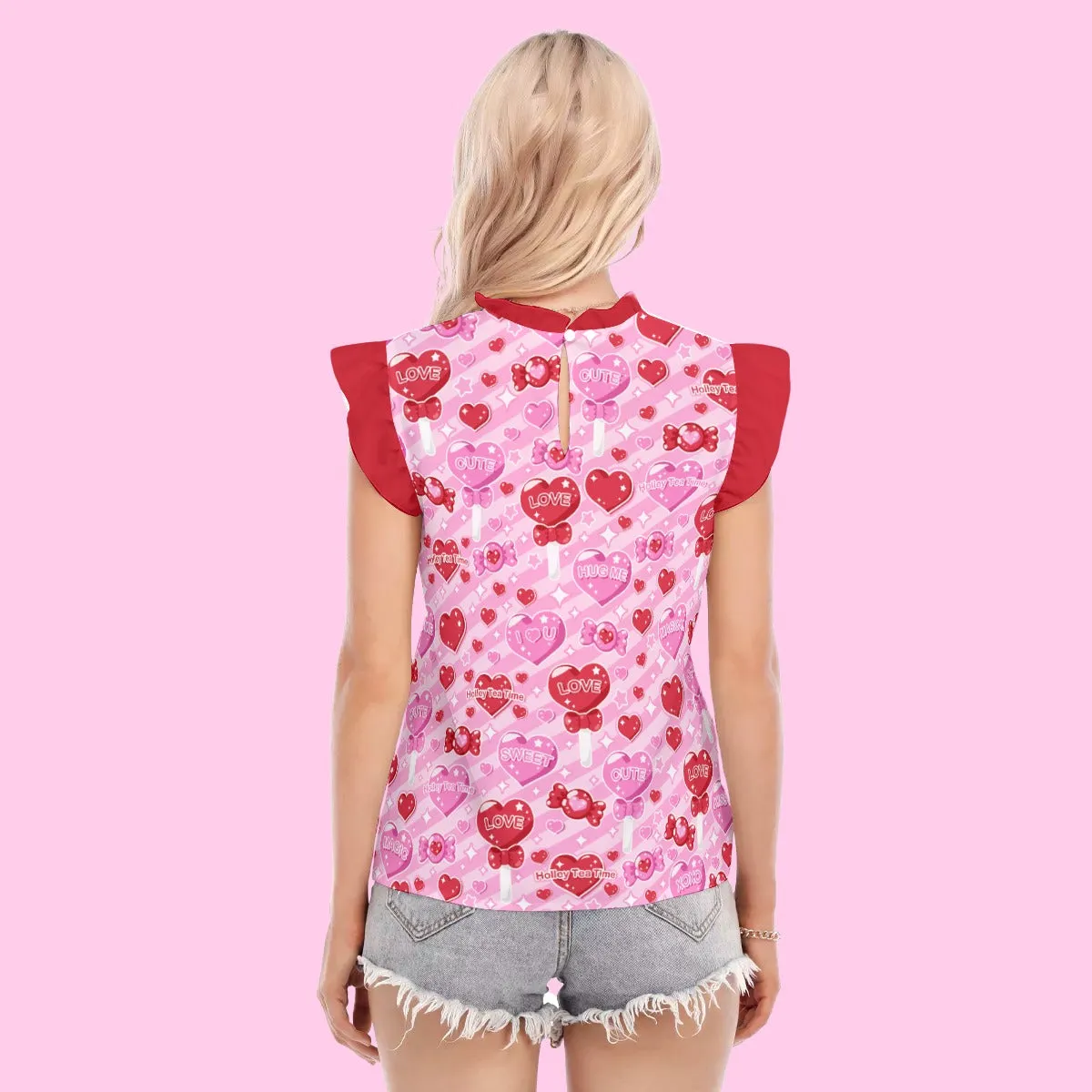 Candy Love Hearts (Red Cutie) Women's Ruffle Blouse