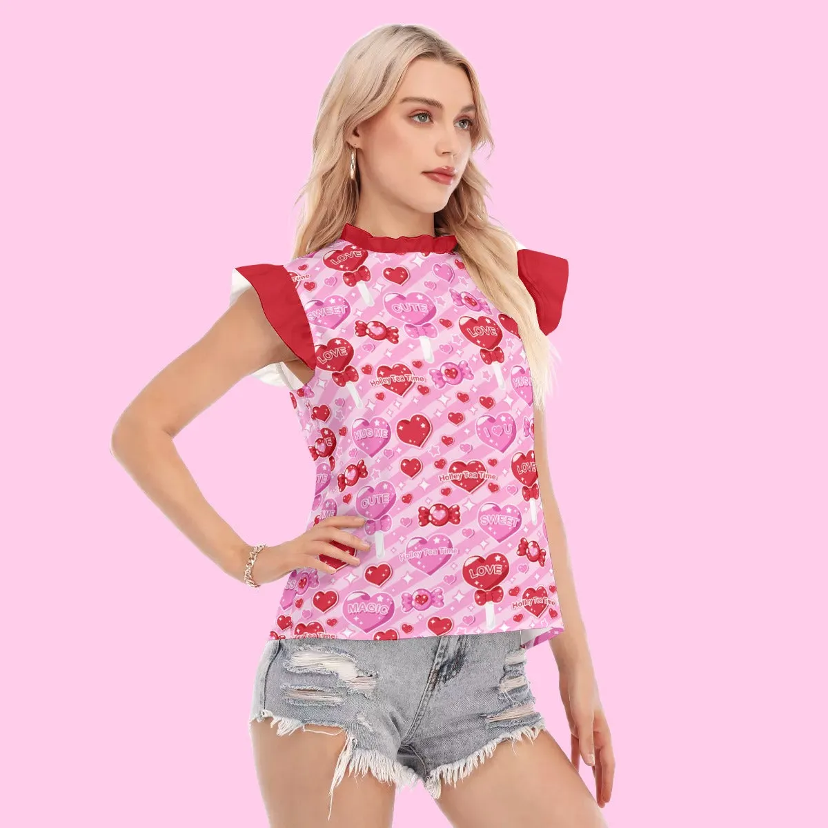 Candy Love Hearts (Red Cutie) Women's Ruffle Blouse