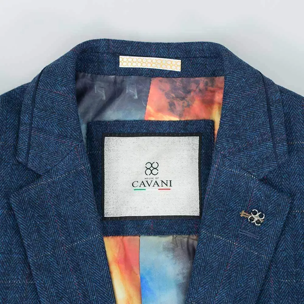 Cavani Carnegi Men's Blue Slim Fit tweed Check Blazer