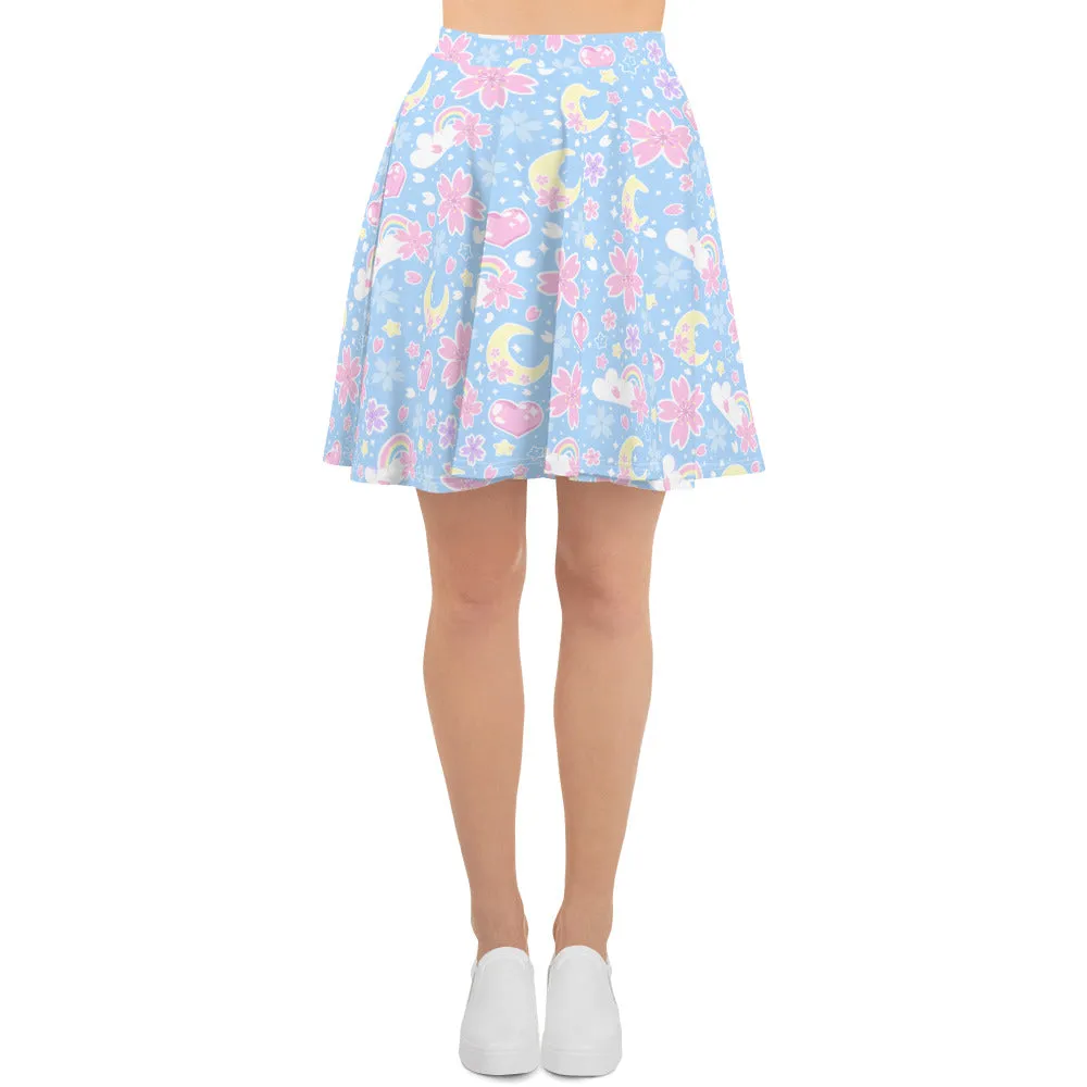 Cherry Blossom Dreams Blue Skater Skirt