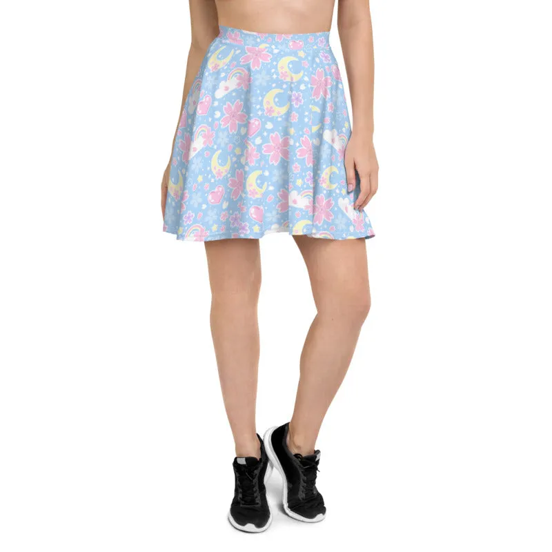 Cherry Blossom Dreams Blue Skater Skirt