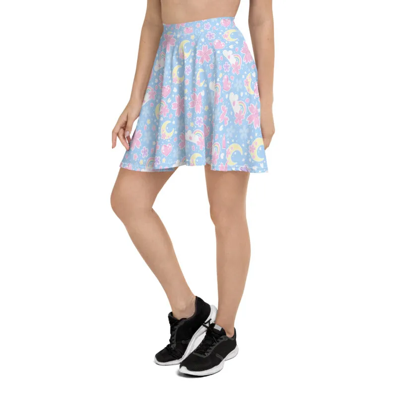 Cherry Blossom Dreams Blue Skater Skirt