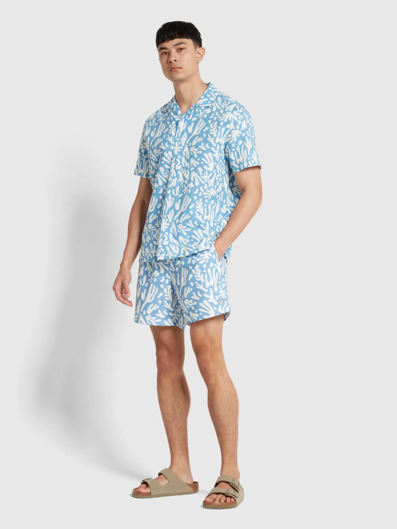 Colbert Regular Fit Reef Print Swim Short In Arctic Blue