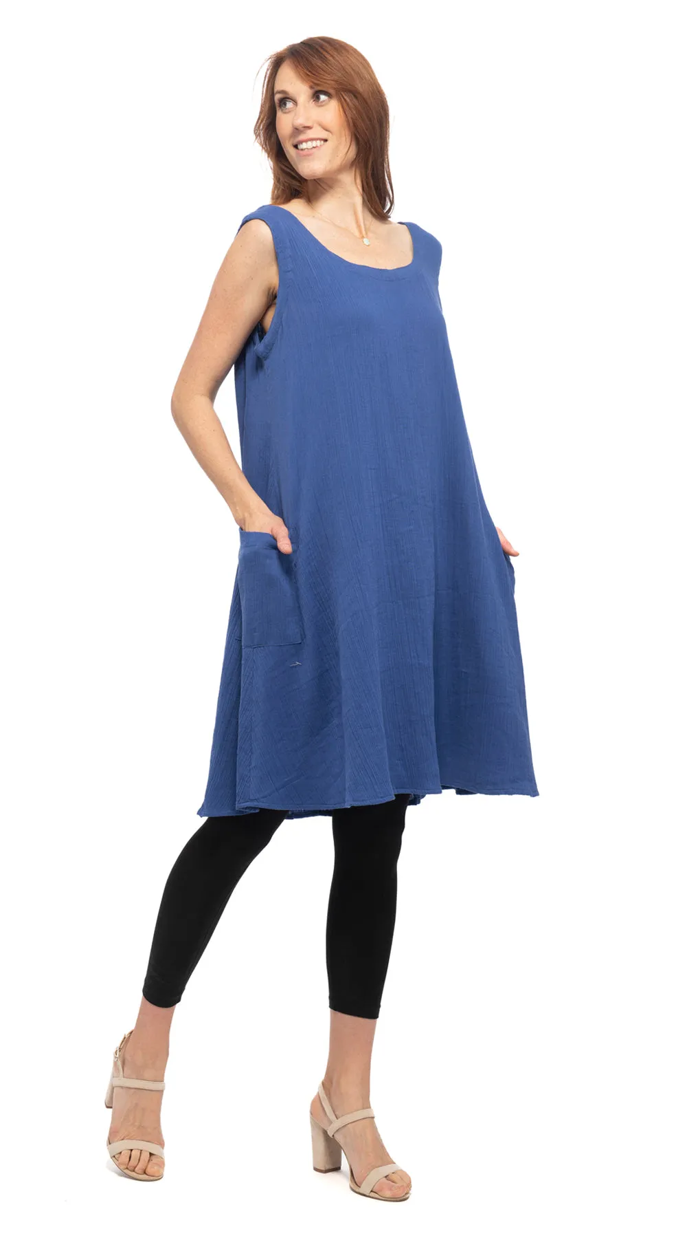 Cotton Gauze Diana Dress- royal blue, khaki, agave