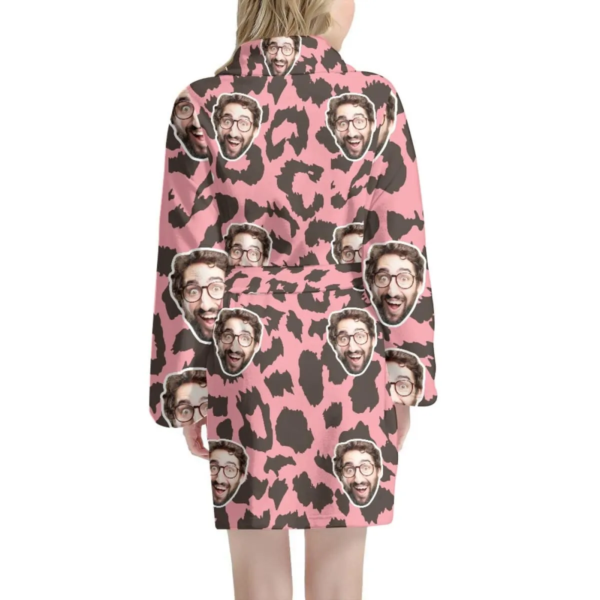 Custom Face Pink Leopard Print Women's Summer Bathrobe Gifts for Her