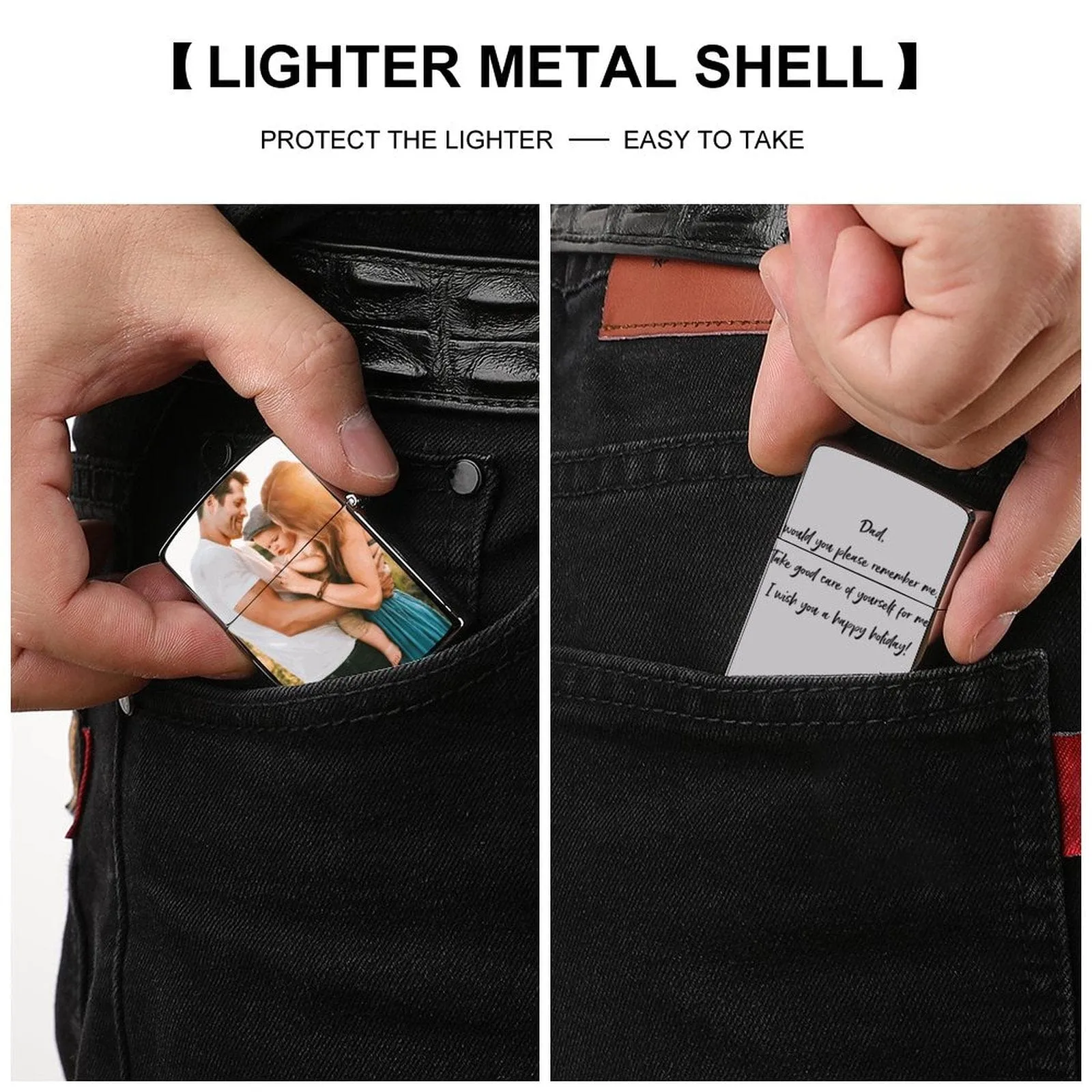 Custom Photo&Text Metal Duplex Printing Lighter Housing Personalized Lighter Case Father's Day Gift