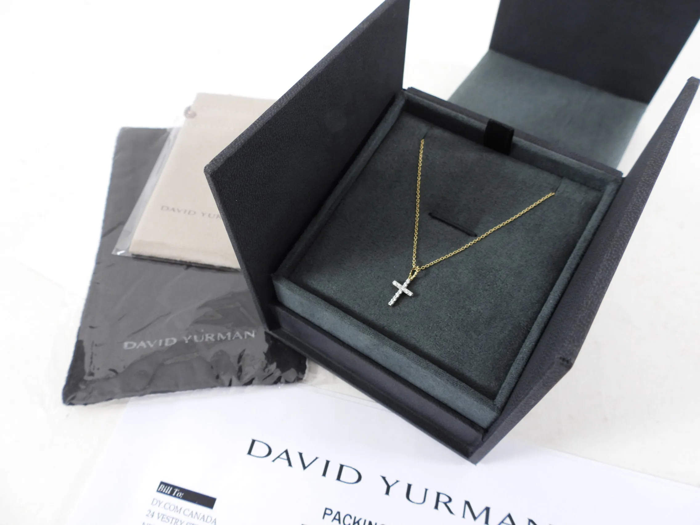 David Yurman 18k Yellow Gold Petite Diamond Cross Necklace