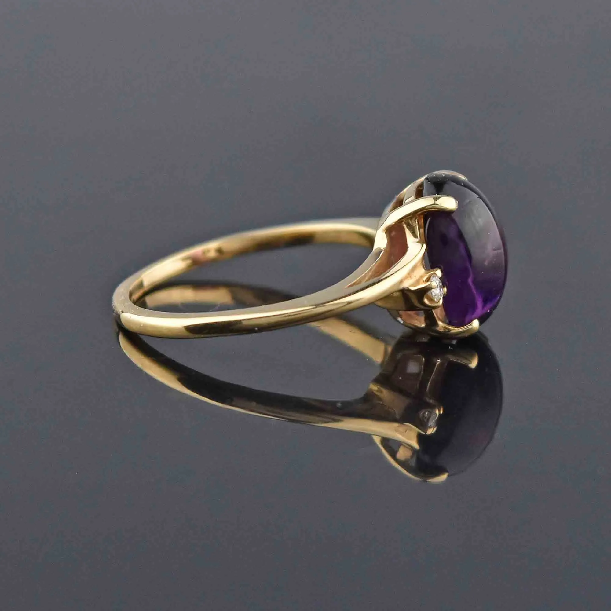 Diamond Accent Amethyst Cabochon Ring 14K Gold