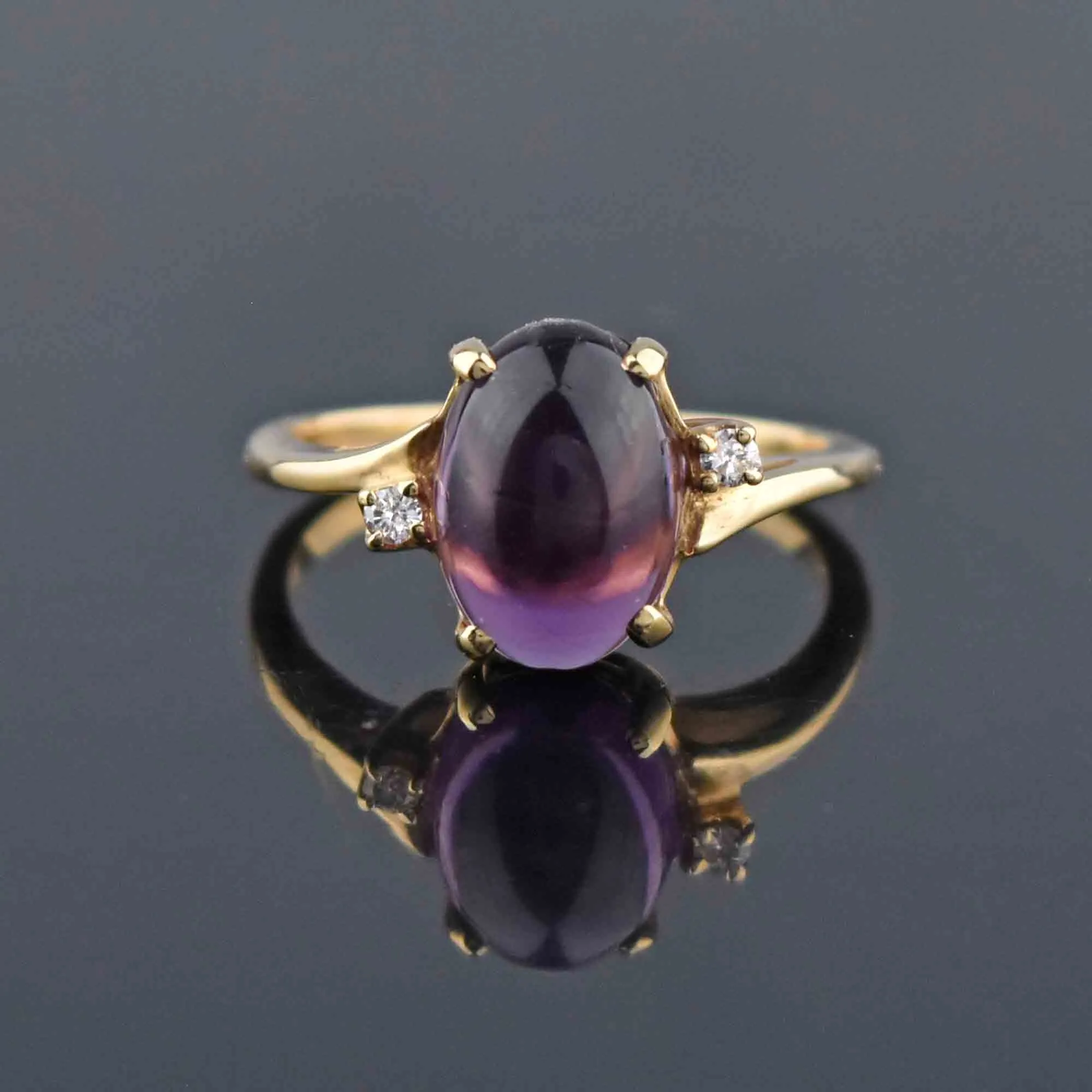 Diamond Accent Amethyst Cabochon Ring 14K Gold