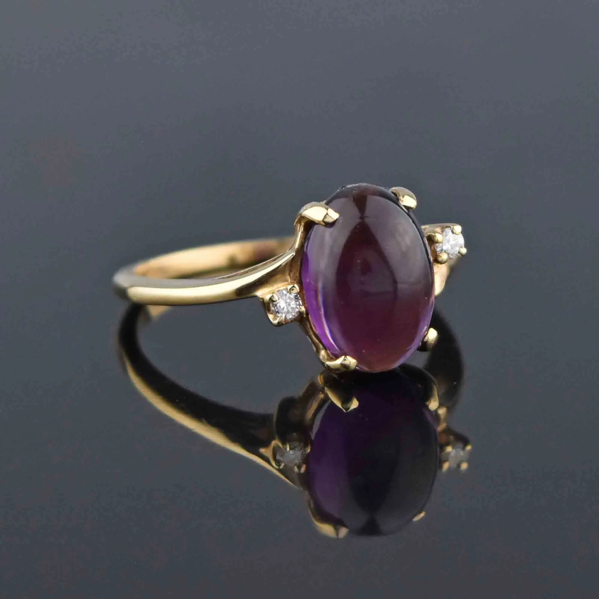 Diamond Accent Amethyst Cabochon Ring 14K Gold