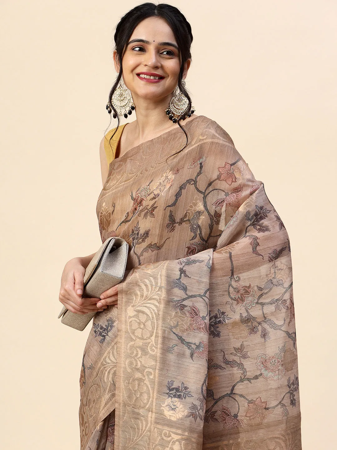 Digital Floral Printed Chanderi Saree