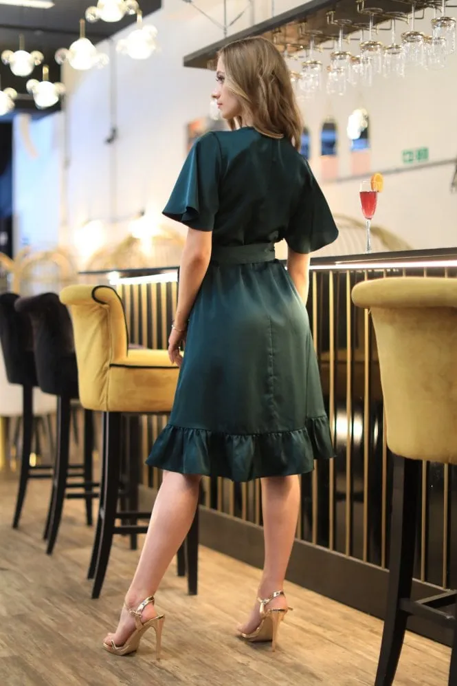 Double Second Frill Wrap Dress With Tea Sleeve