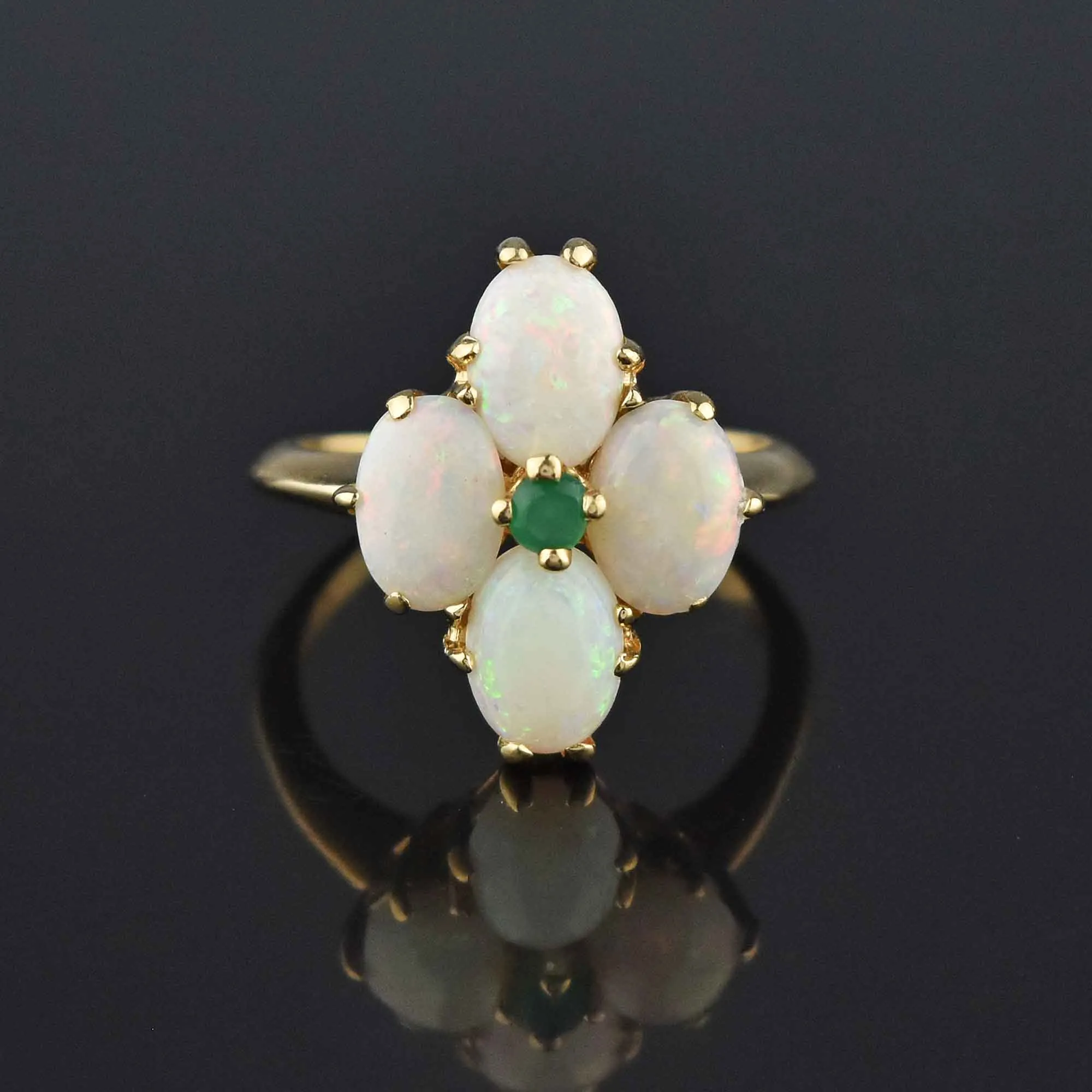 Edwardian 14K Gold Opal Emerald Four Stone Ring