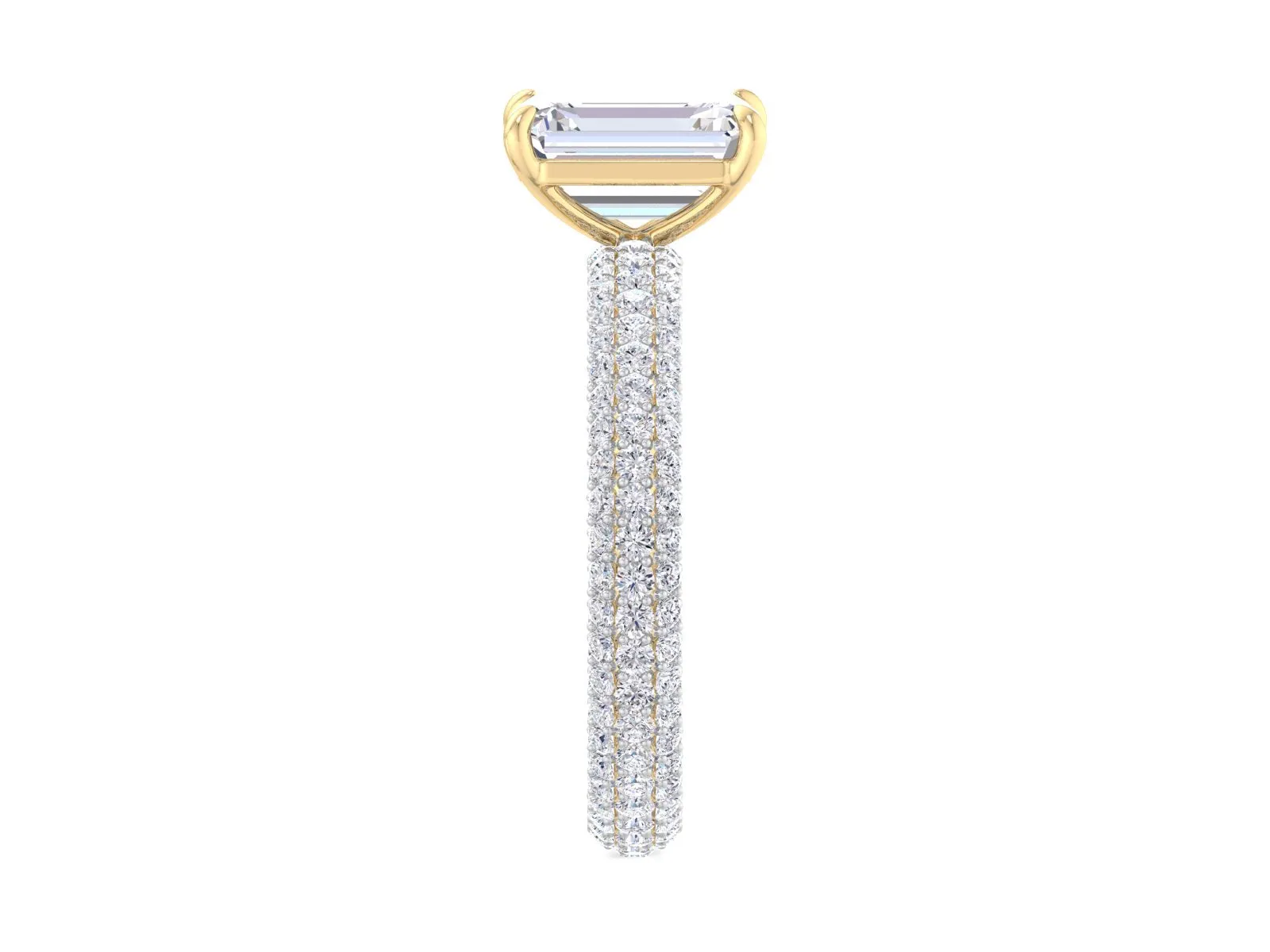 Elongated Emerald Cut Moissanite Engagement Ring, Pave Band