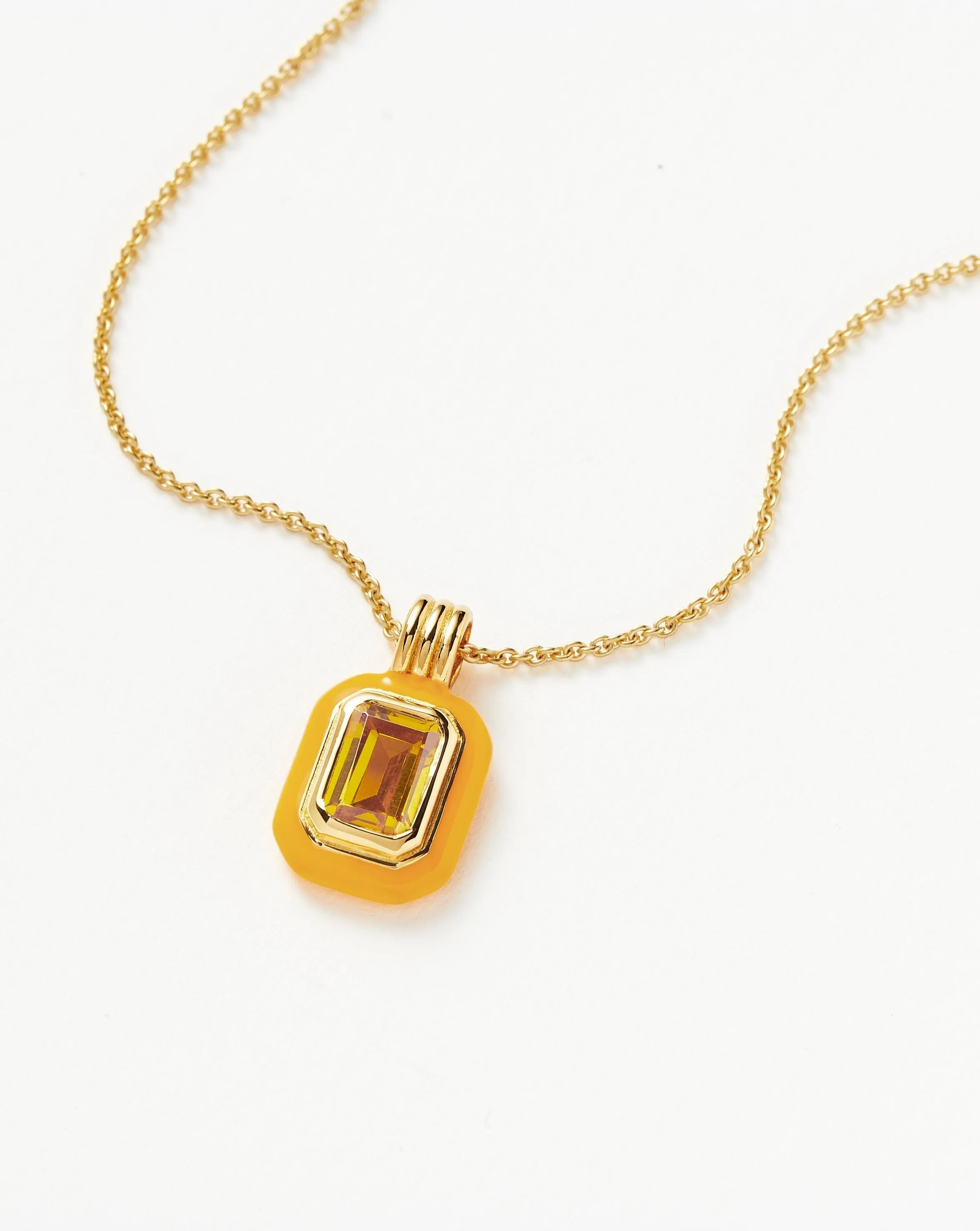 Enamel & Stone Pendant Necklace | 18ct Gold Plated Vermeil/Yellow Cubic Zirconia