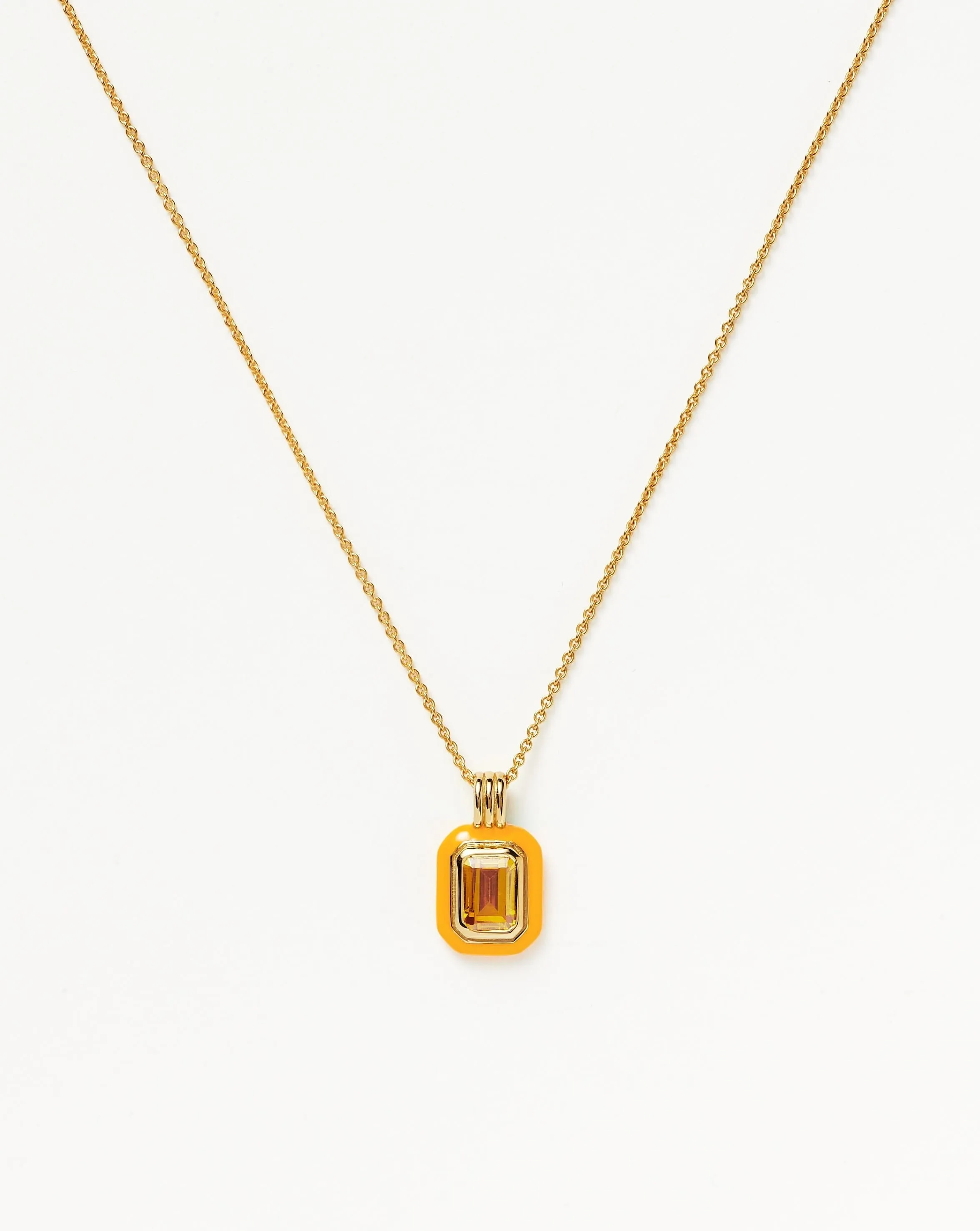 Enamel & Stone Pendant Necklace | 18ct Gold Plated Vermeil/Yellow Cubic Zirconia