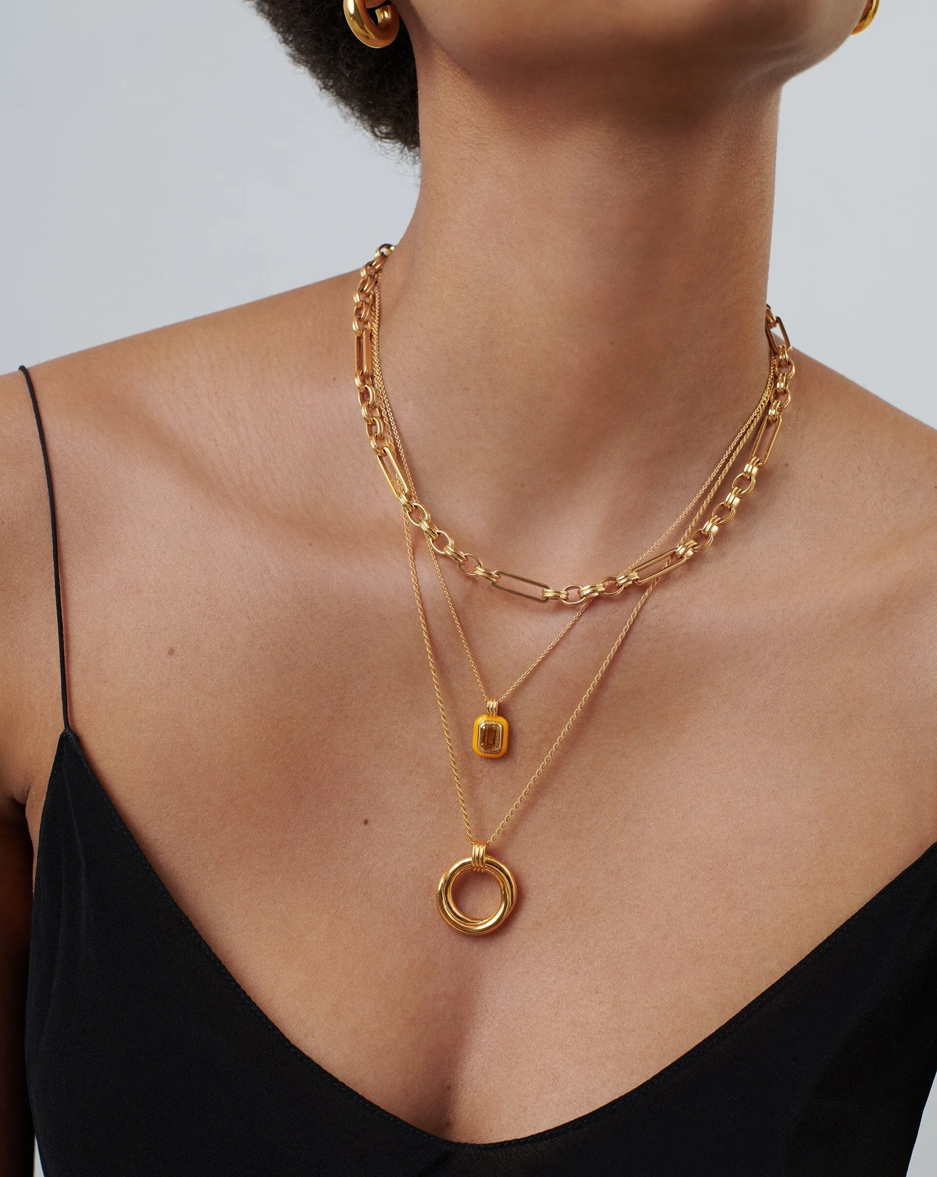 Enamel & Stone Pendant Necklace | 18ct Gold Plated Vermeil/Yellow Cubic Zirconia