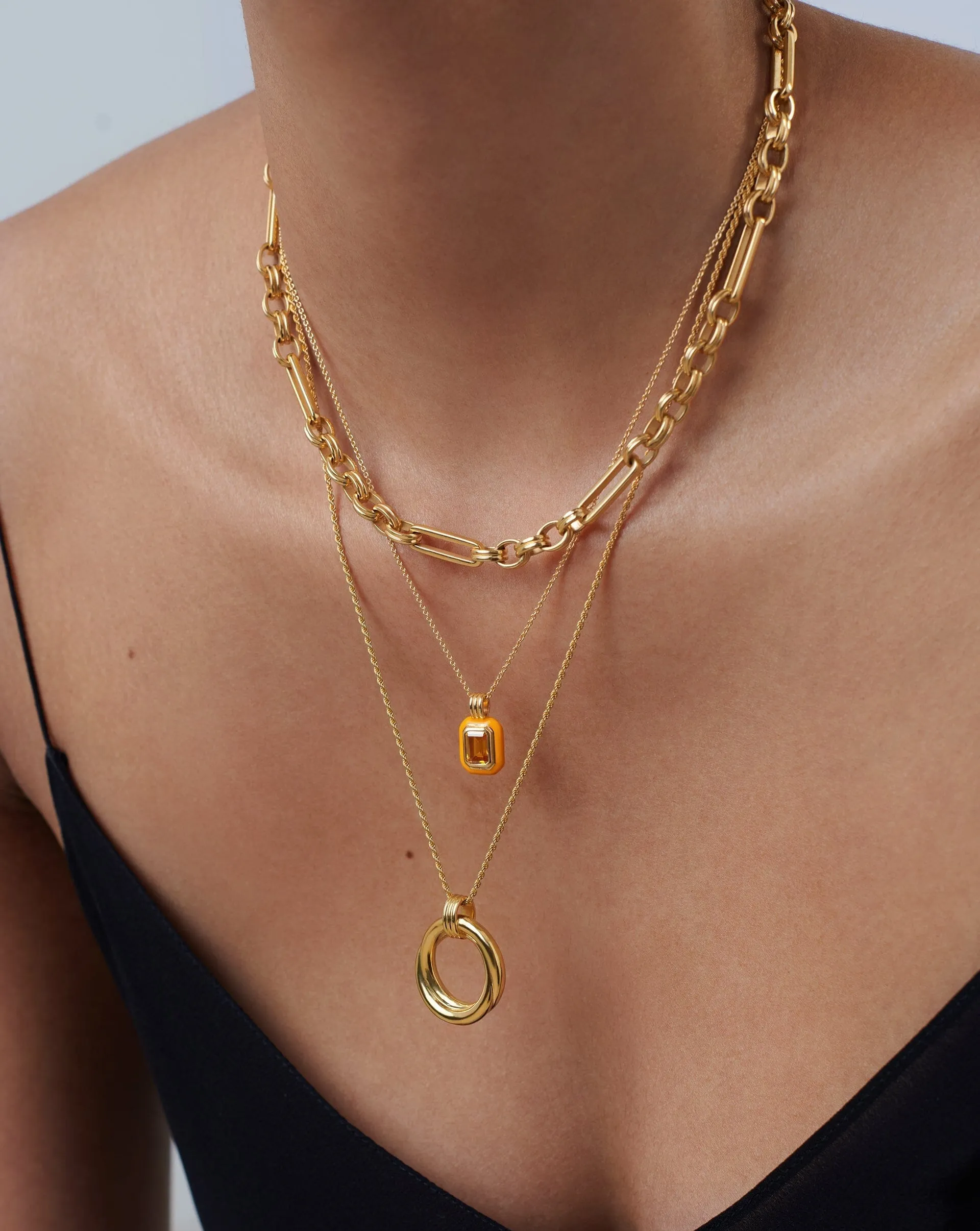 Enamel & Stone Pendant Necklace | 18ct Gold Plated Vermeil/Yellow Cubic Zirconia