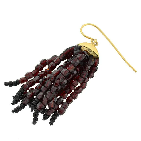 Estate 18kt Beaded Garnet Tassel Earrings