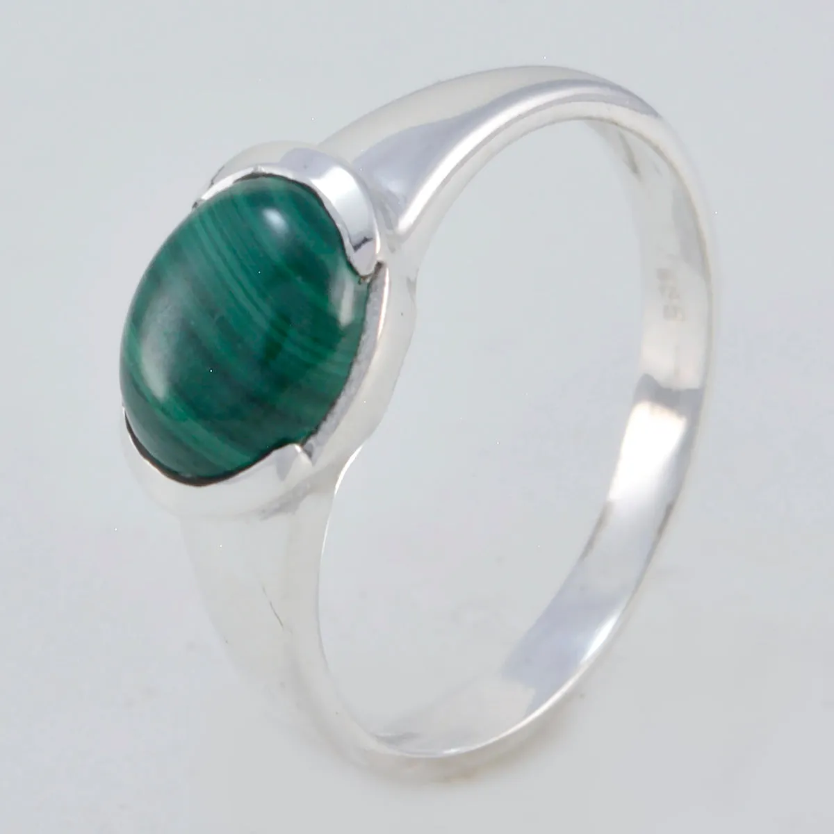 Fine Gemstone Malachite 925 Sterling Silver Ring Wooden Jewelry Box