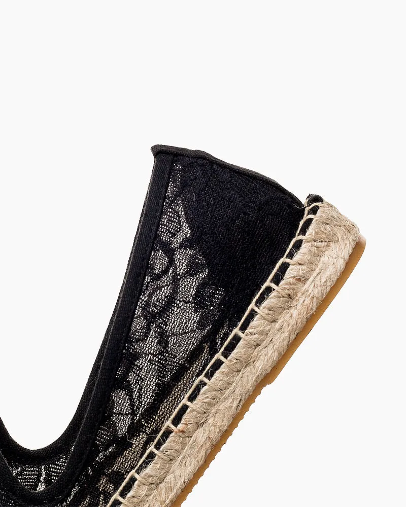 Floral Pattern Mesh Panel Espadrille Flats