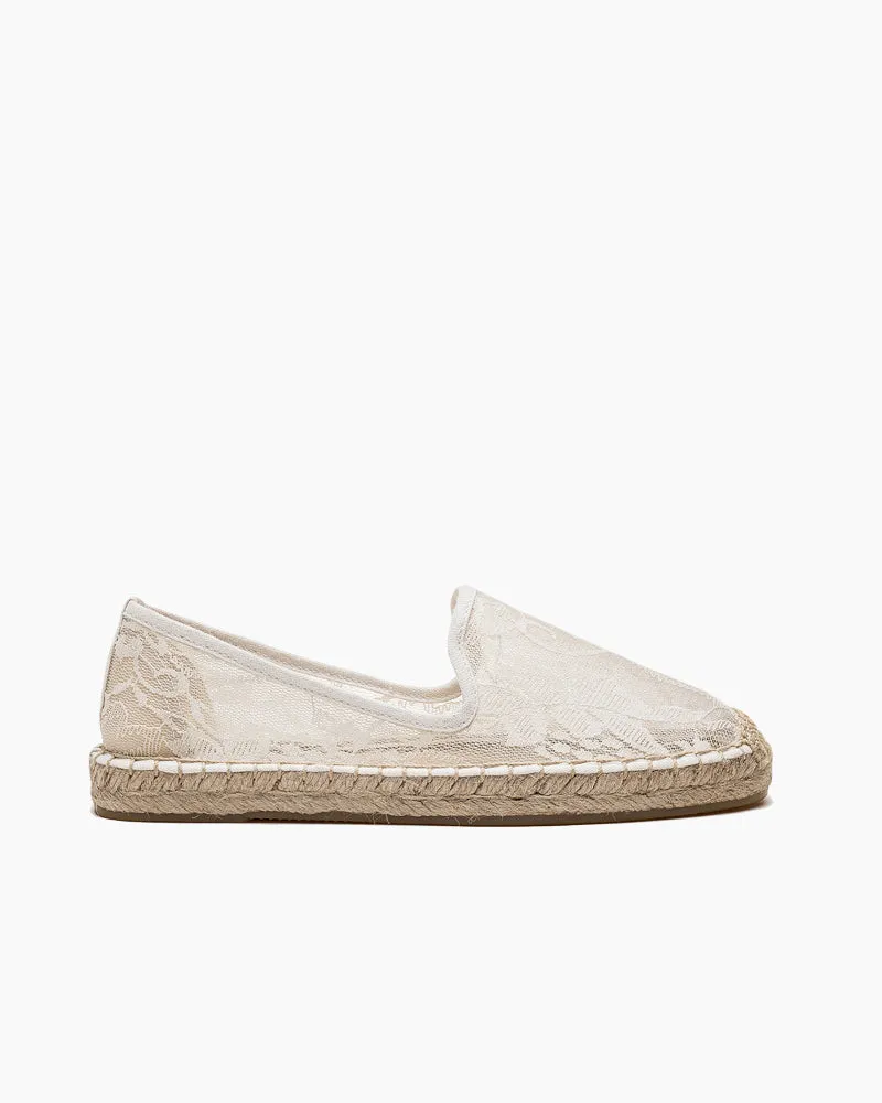 Floral Pattern Mesh Panel Espadrille Flats