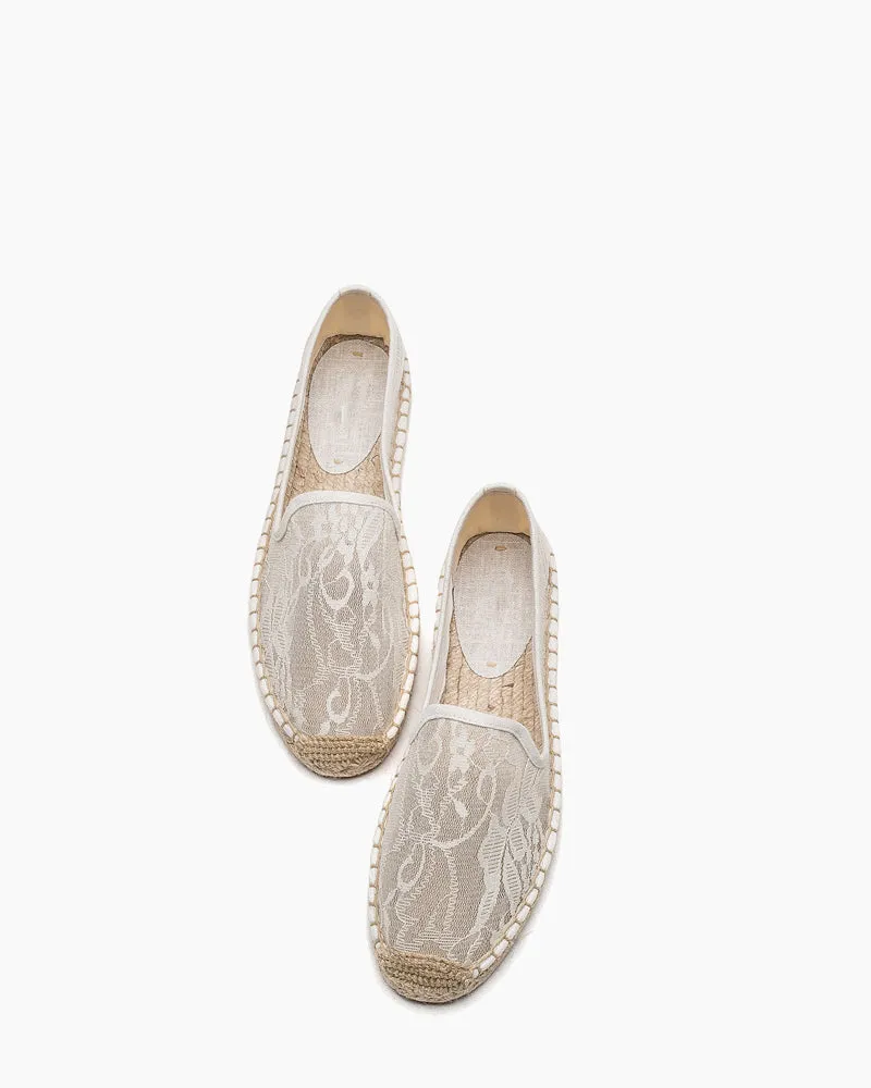 Floral Pattern Mesh Panel Espadrille Flats