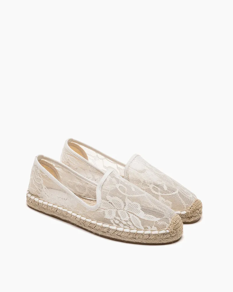 Floral Pattern Mesh Panel Espadrille Flats