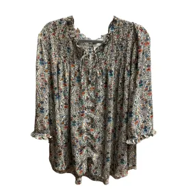 Floral Print Top 3/4 Sleeve Rose And Olive, Size 3x