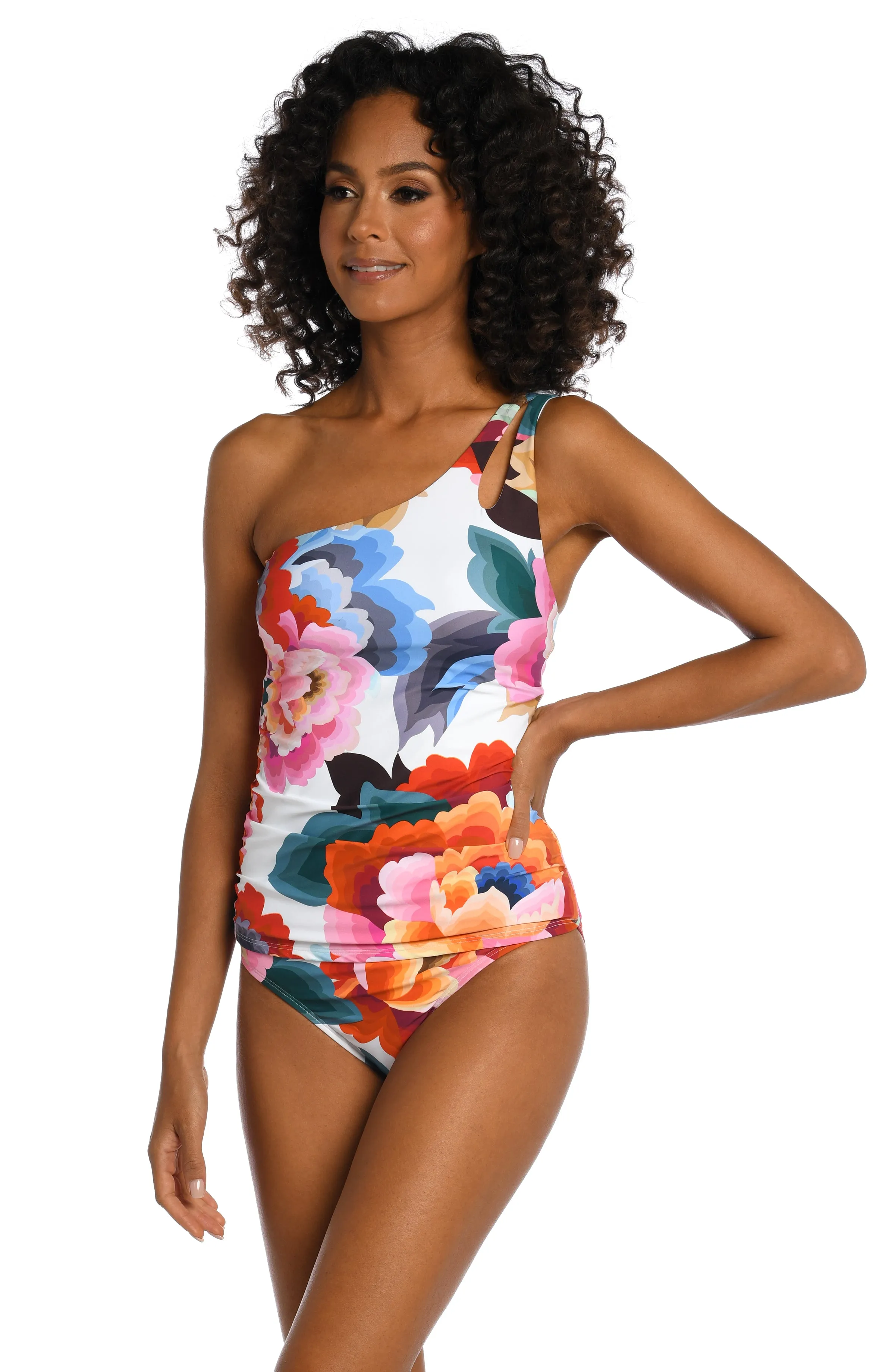 Floral Rhythm One Shoulder Keyhole Tankini Top - FINAL SALE