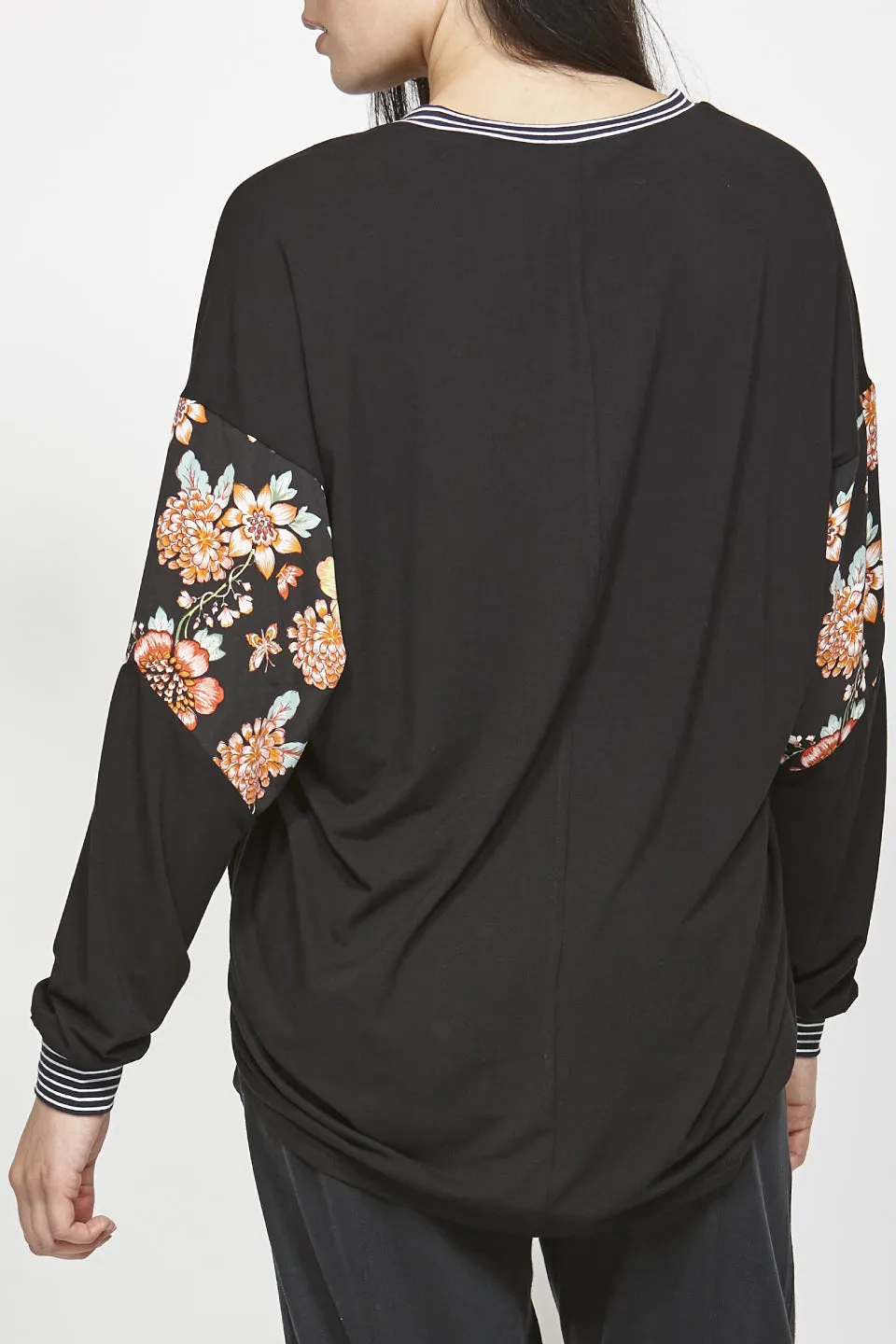 Flower Kahuna Black Floral Sleeve LS Tee