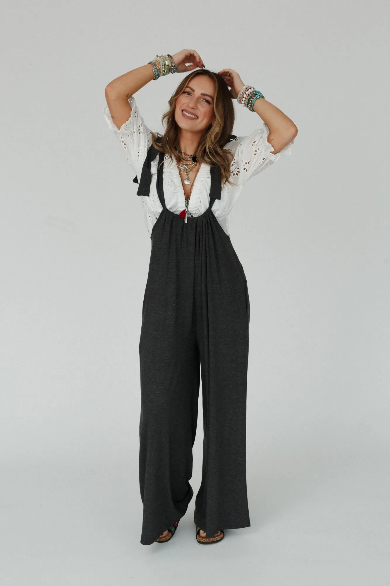 Forever Relaxed Gathered Jumpsuit - Charcoal